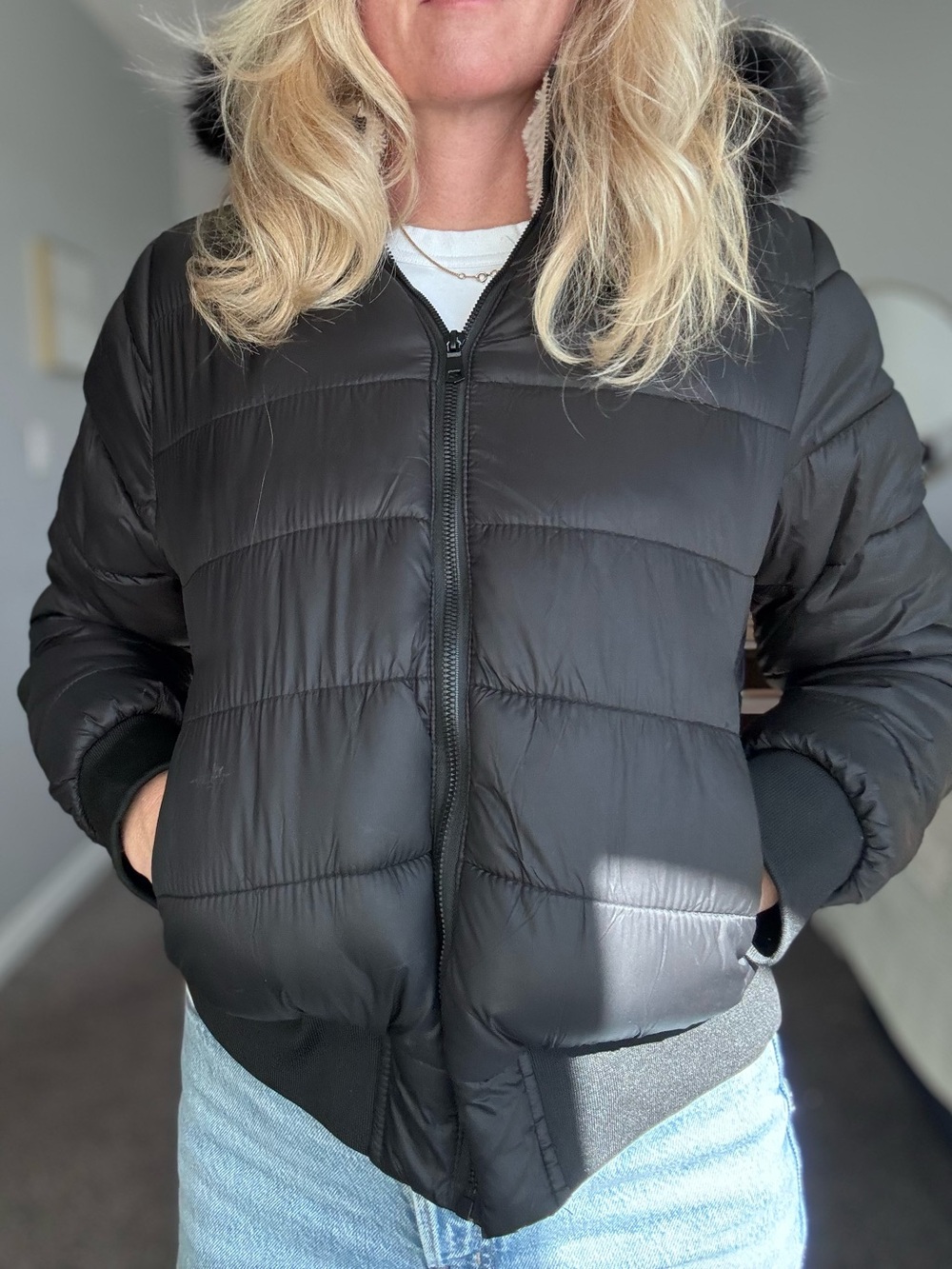 Women's Black Puffer Jacket with Hood
